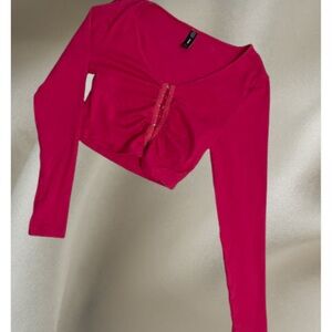 Only Fuchsia Long-Sleeve Cropped Top with Front Gather